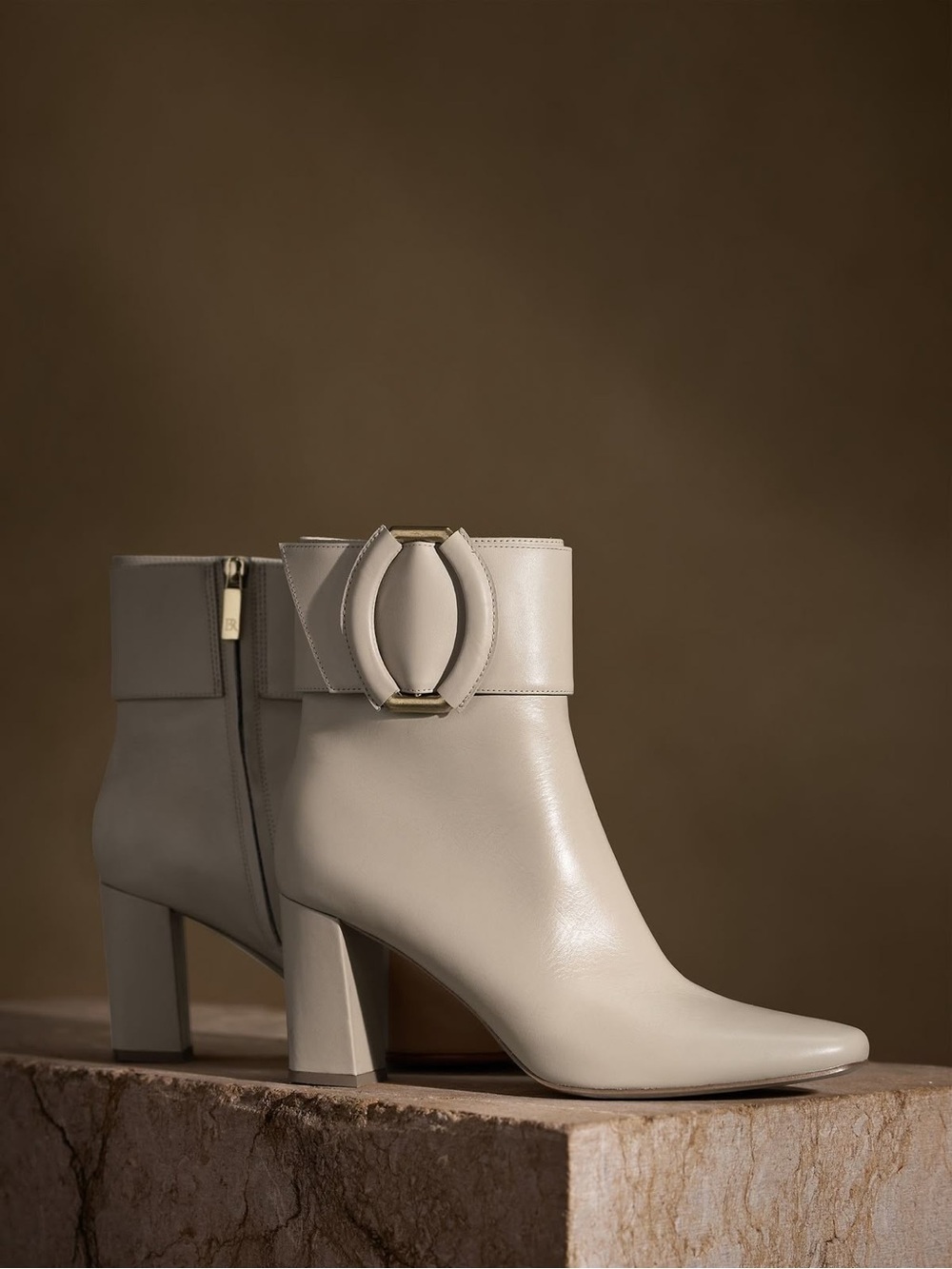 Banana Republic Cream Leather Ankle Boots with Block Heel